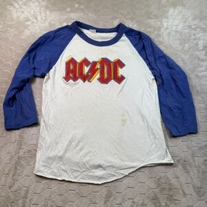 VTG AC/DC 1979 Highway to Hell Tour Raglan Shirt Sz Lg STAINED Worn RARE USA